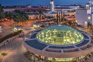 Library dome at night from above